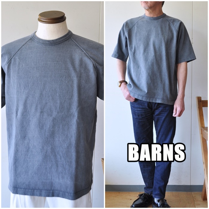 BARNS 　バーンズ　ピグメント加工　 五分袖カットソーＴシャツ