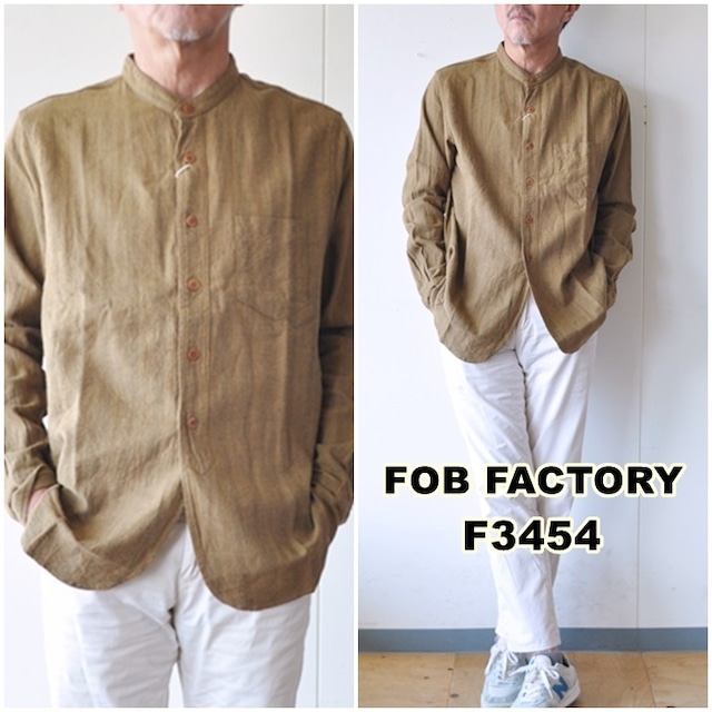 FOB FACTORY エフオービーファクトリー　バンドカラーシャツ　F3454