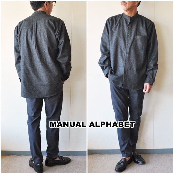 manualalphabet　マニュアルアルファベット　バンドカラーシャツ　ウールシャツ