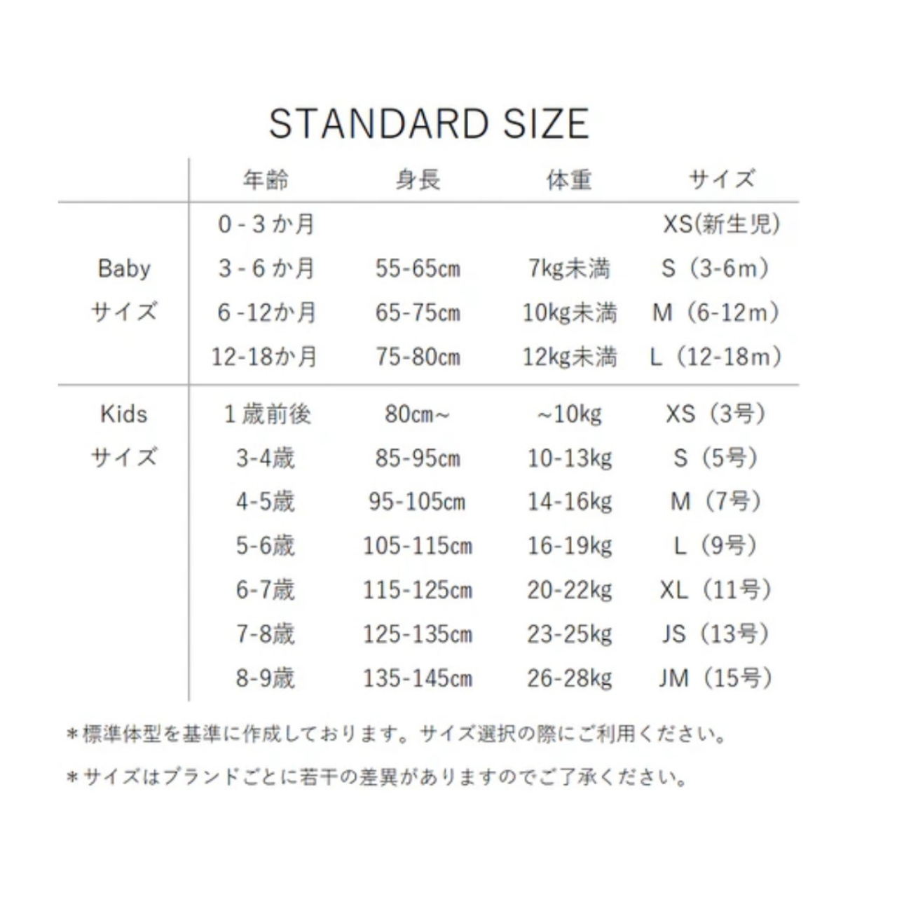 サイズのご参考に！