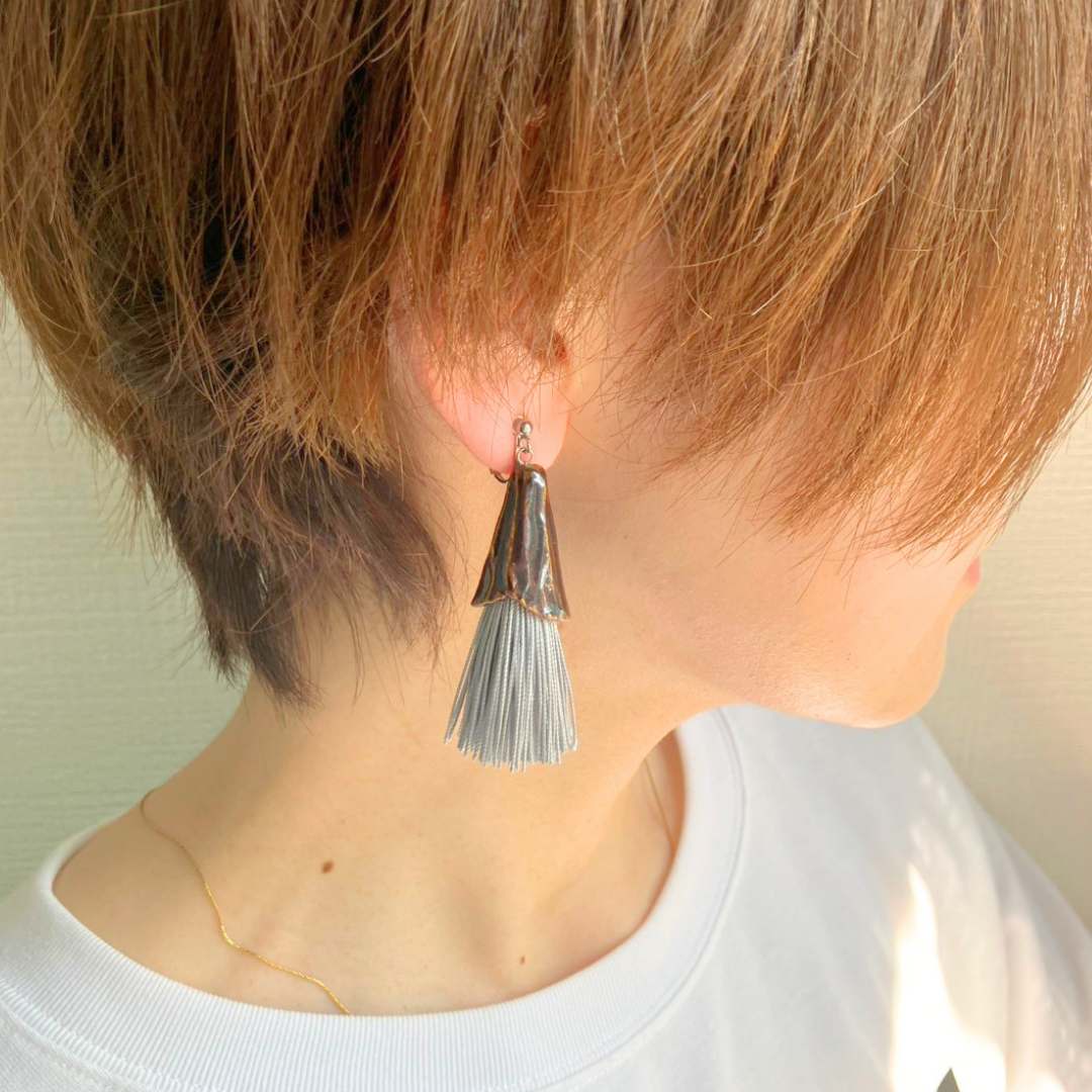 陶とタッセルのピアス&イヤリング