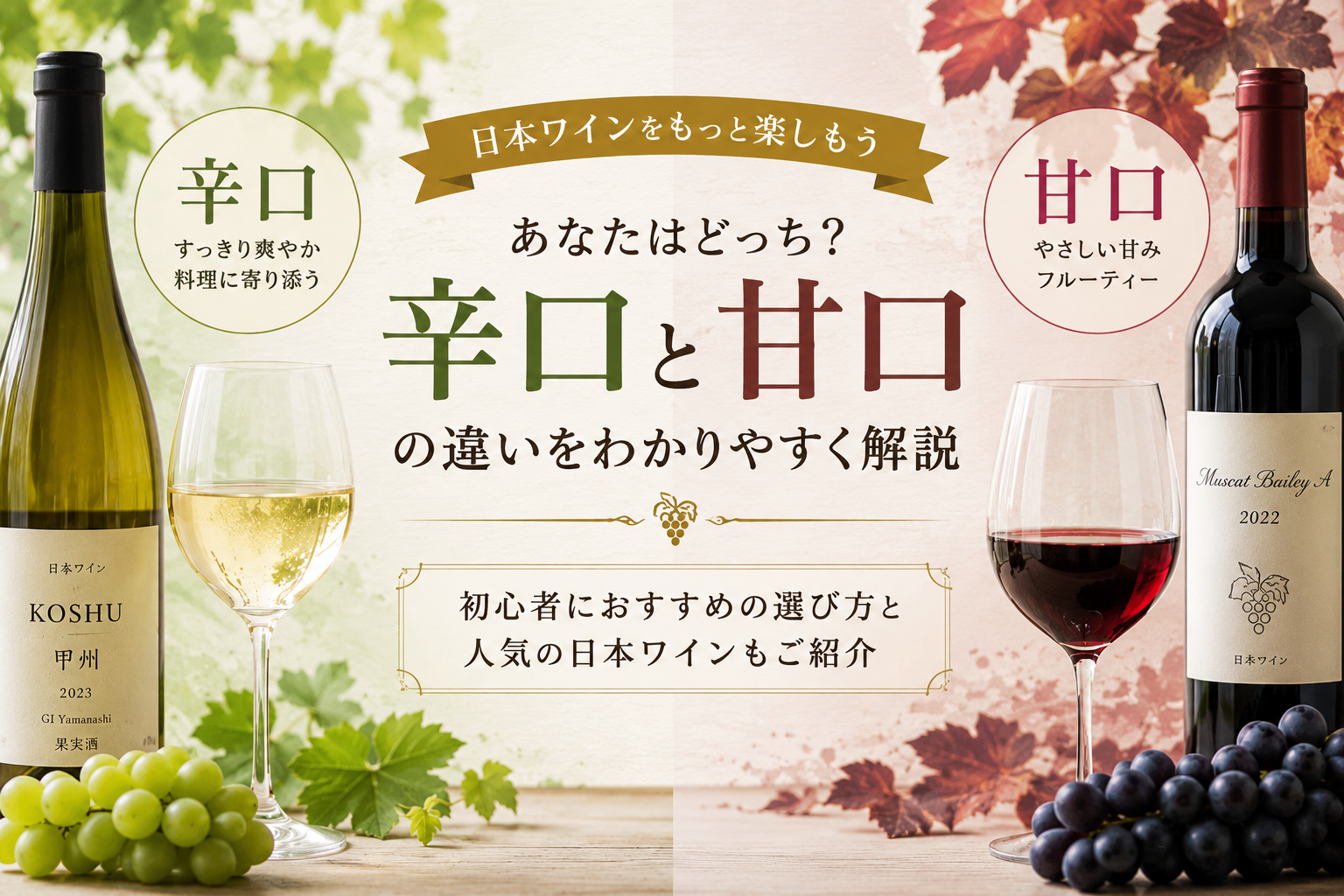 日本ワインの甘口・辛口とは?違いや選び方を初心者にもわかりやすく解説