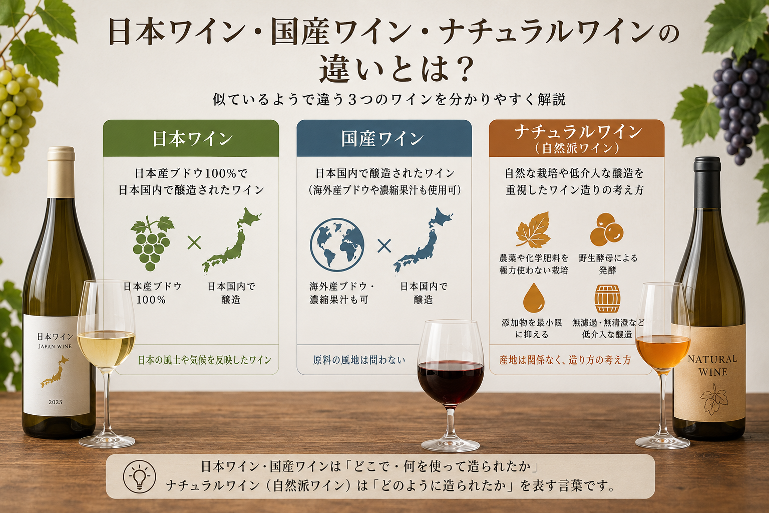 日本ワイン・国産ワイン・ナチュラルワインの違いとは？似ているようで違う3つのワインを分かりやすく解説