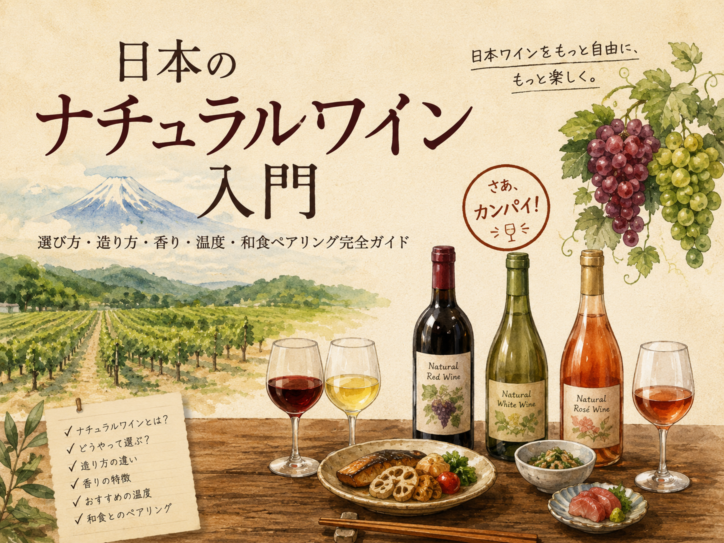 日本のナチュラルワイン入門｜選び方・造り方・香り・温度・和食ペアリング完全ガイド