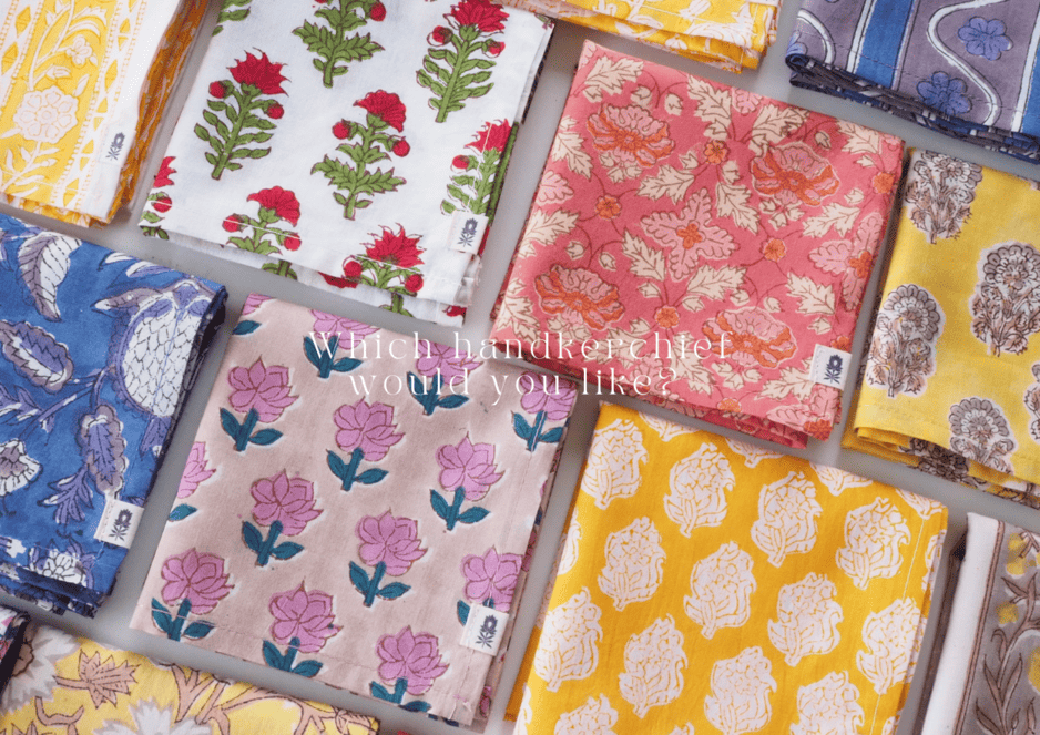 ［Amberオリジナル］ブロックプリント・ハンカチの販売のご案内