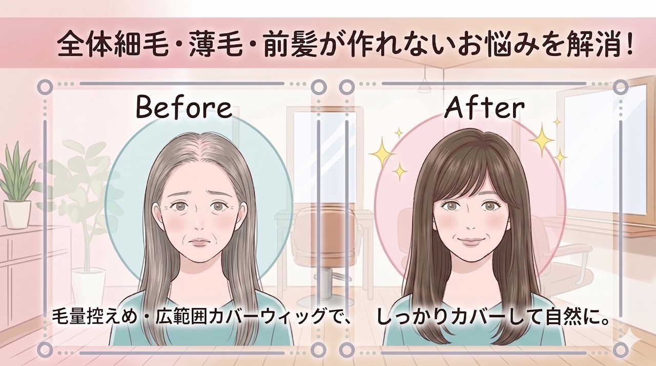 細毛・薄毛・前髪が作れない悩みをウィッグで解決! 【お客様のビフォーアフターをご紹介】
