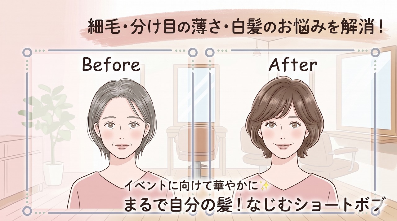 細毛・薄毛・ボリュームが作れない悩みをウィッグで解決! 【お客様のビフォーアフターをご紹介】