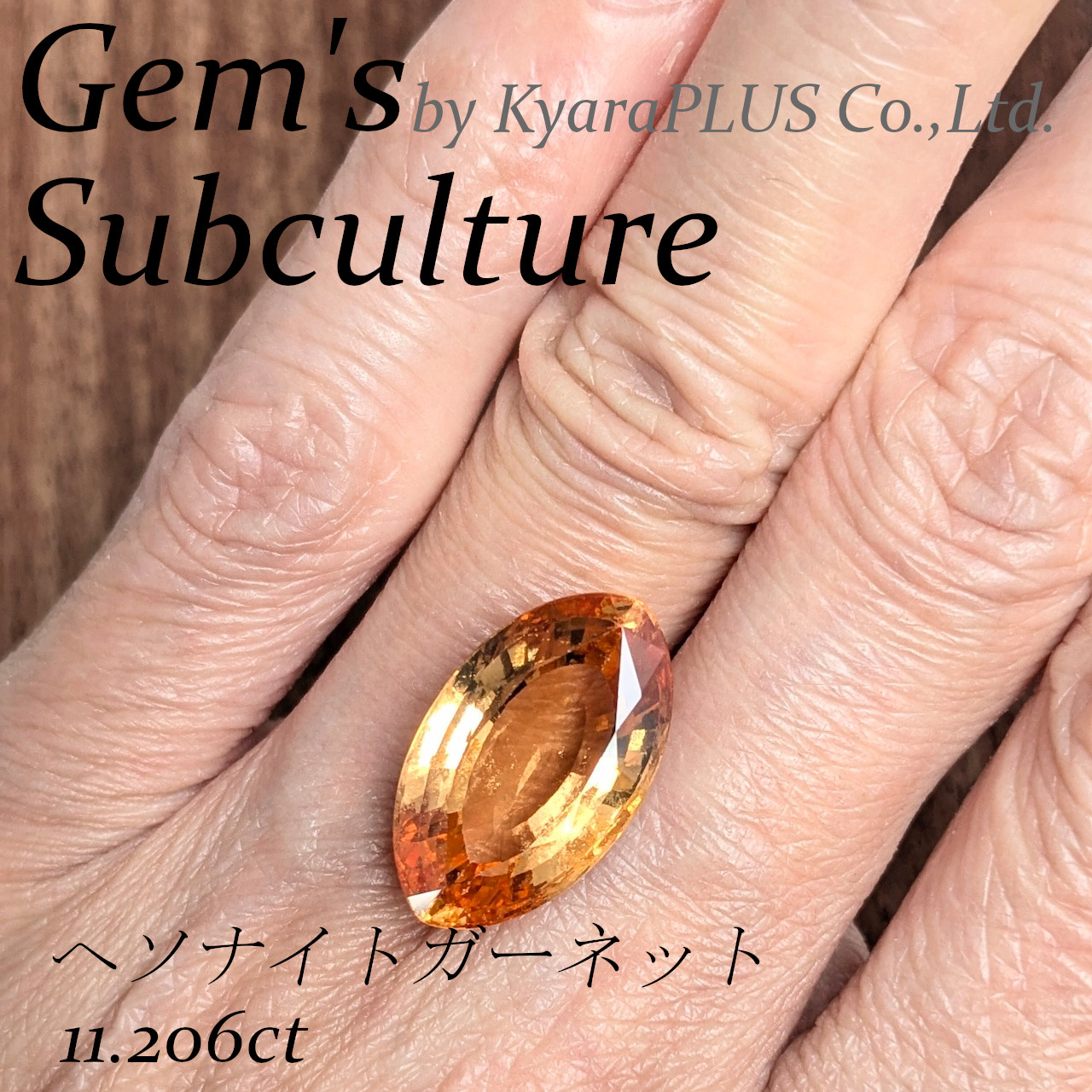 この圧倒的な存在感。なんと 11.206ct を誇るヘソナイト・ガーネットです