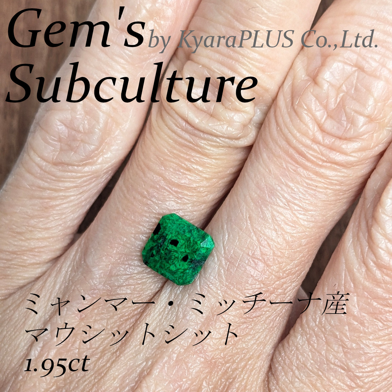 渦を巻くように広がる鮮やかなグリーンと、漆黒が織りなす流動的な模様が印象的な石――