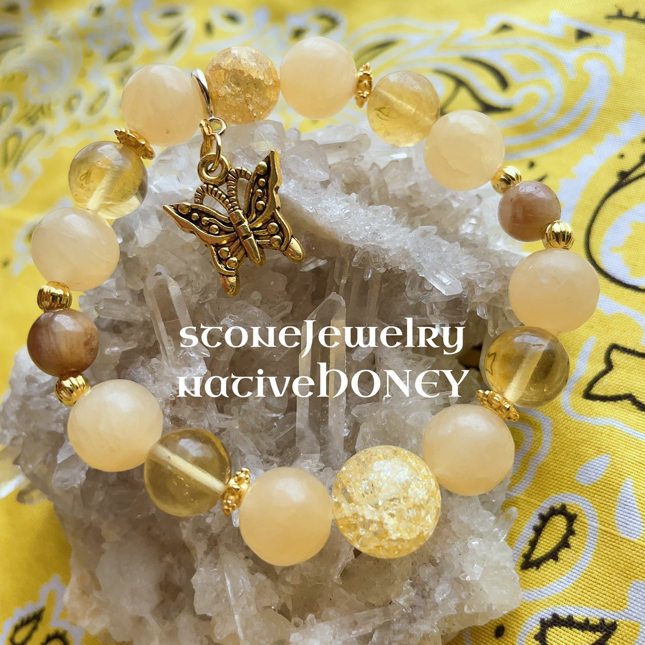 🌻【NH453】SunFlowerDesignBracelet/天然石ブレスレット🌻