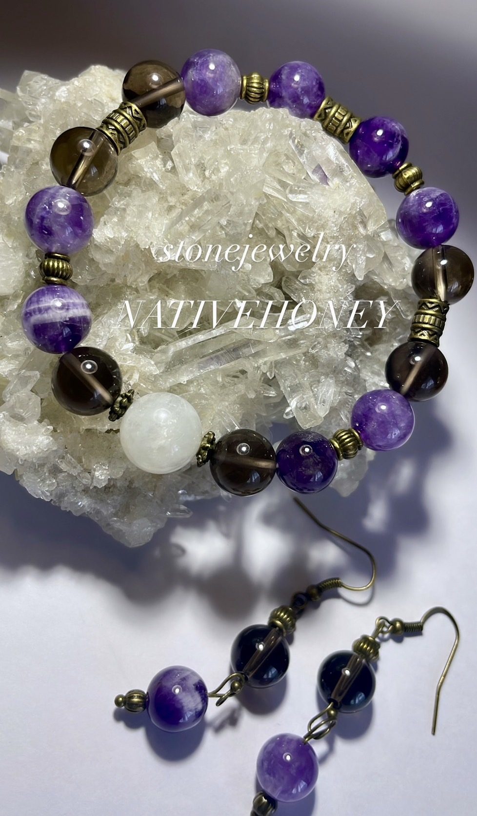 nativeHONEY【402】amethyst×moonstone bracelet/pierce