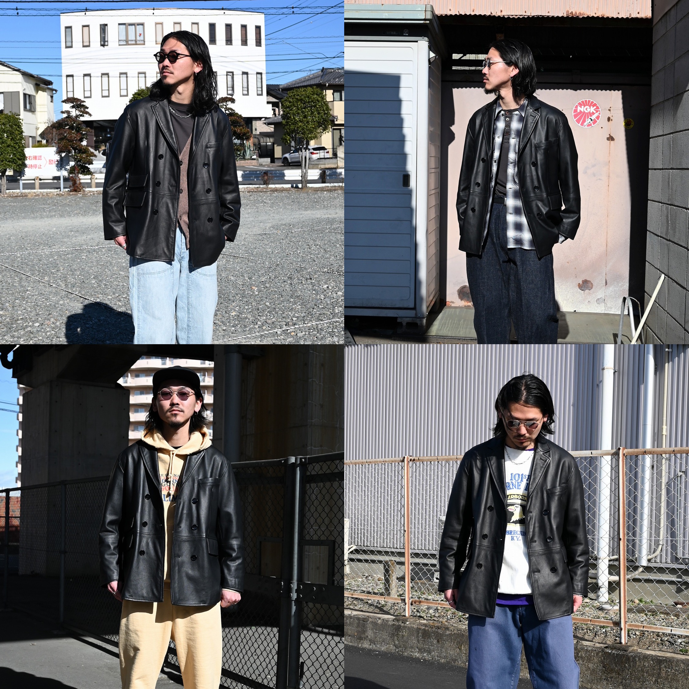 何でも相性抜CCU(シーシーユー)ダブルレザージャケットの着回しコーディネートご紹介