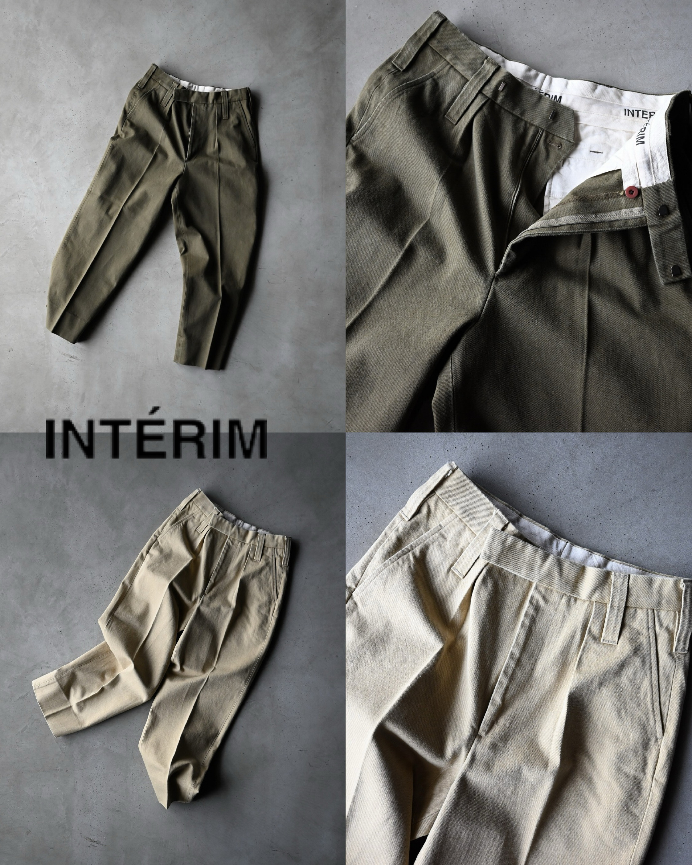 INTERIM 通年着用可能、英国の軍⼠官が着⽤していたトラウザーズを踏襲した、チノスラックス