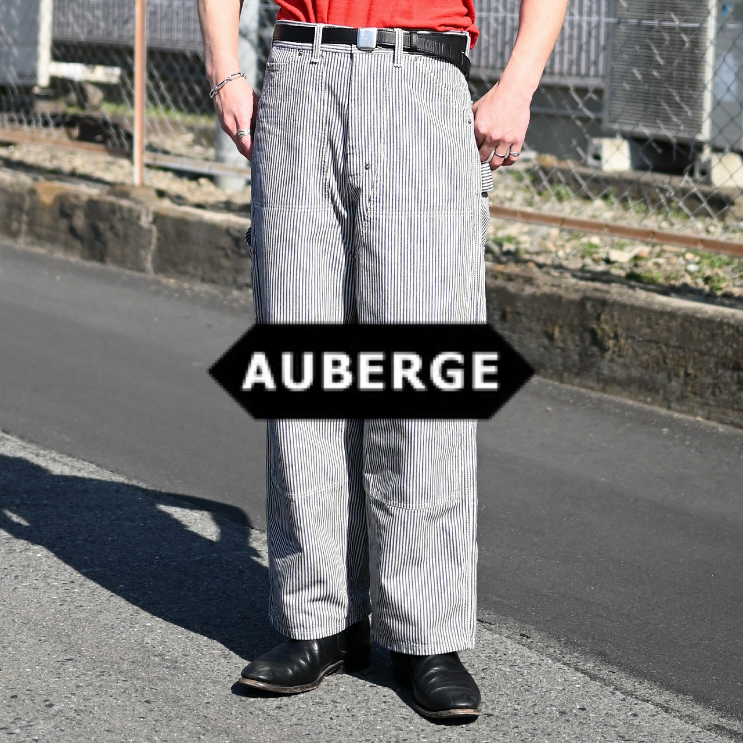 AUBERGE(オーベルジュ)カリブ海島綿100% 牛革のカバーオール、当店一押しヒッコリーパンツ