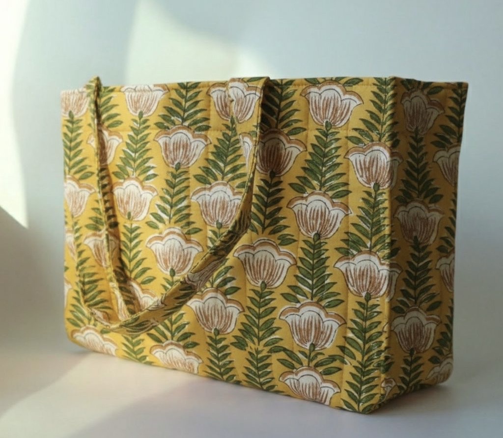 ブロックプリント生地で、キルティングバッグを作ってみました🪡