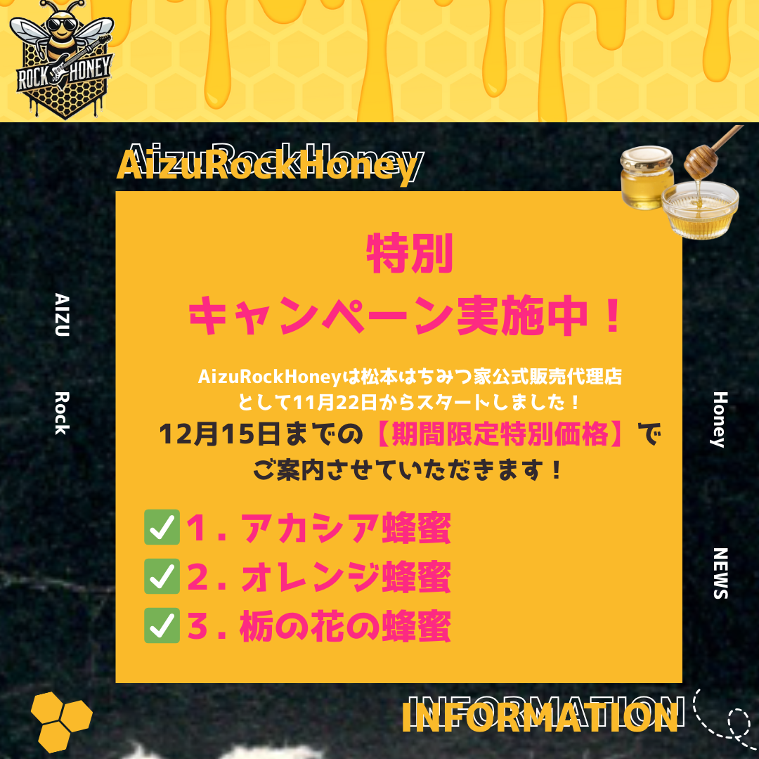 🍯こんにちは！AizuRockHoneyです🎉 12月15日まで特別キャンペーン実施中！ 🎉
