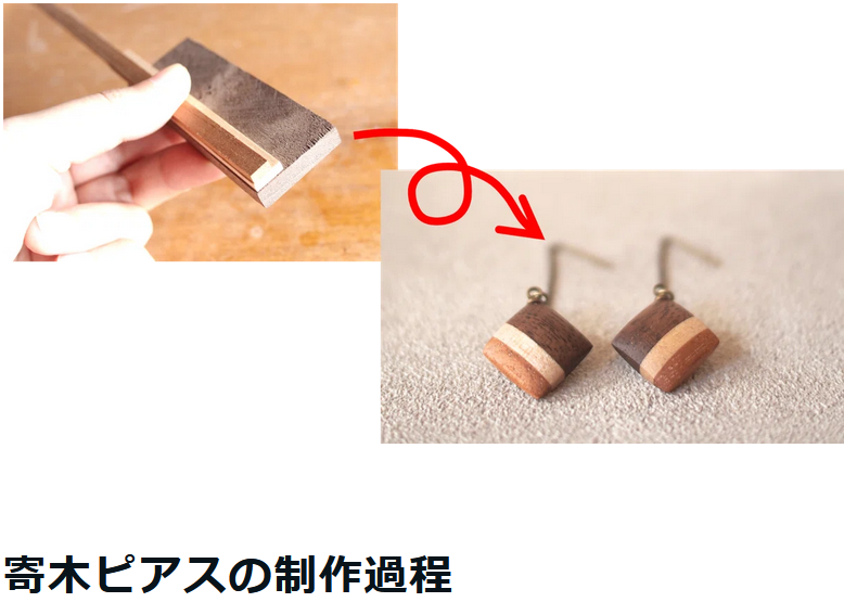 寄木ピアスの制作過程