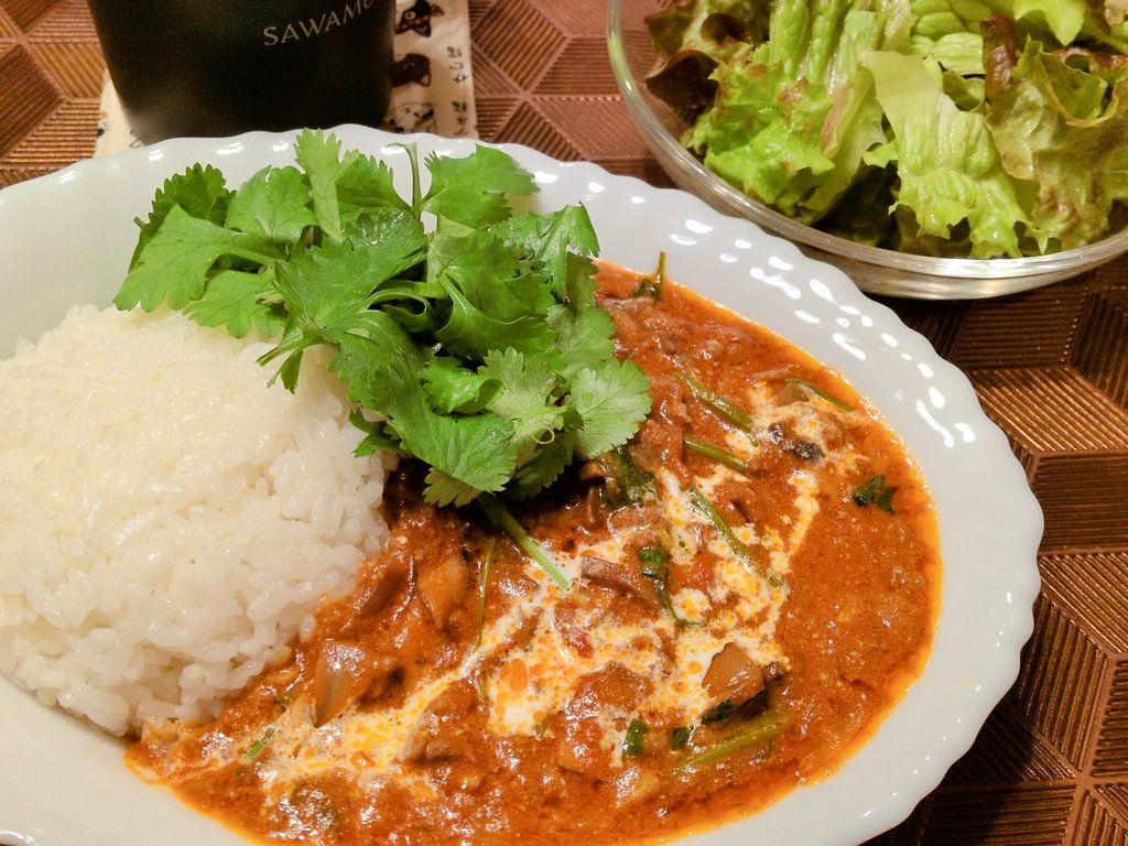 お客様調理例追加！ちみさんの『マッシュルームとひき肉のパクチーカレー』