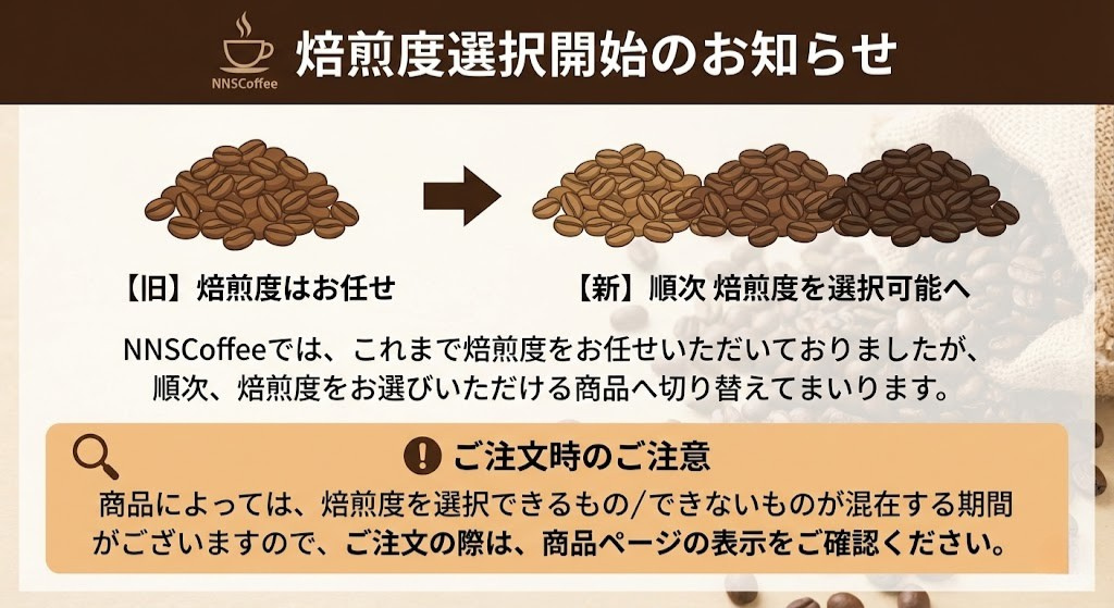 焙煎度選択開始のお知らせ