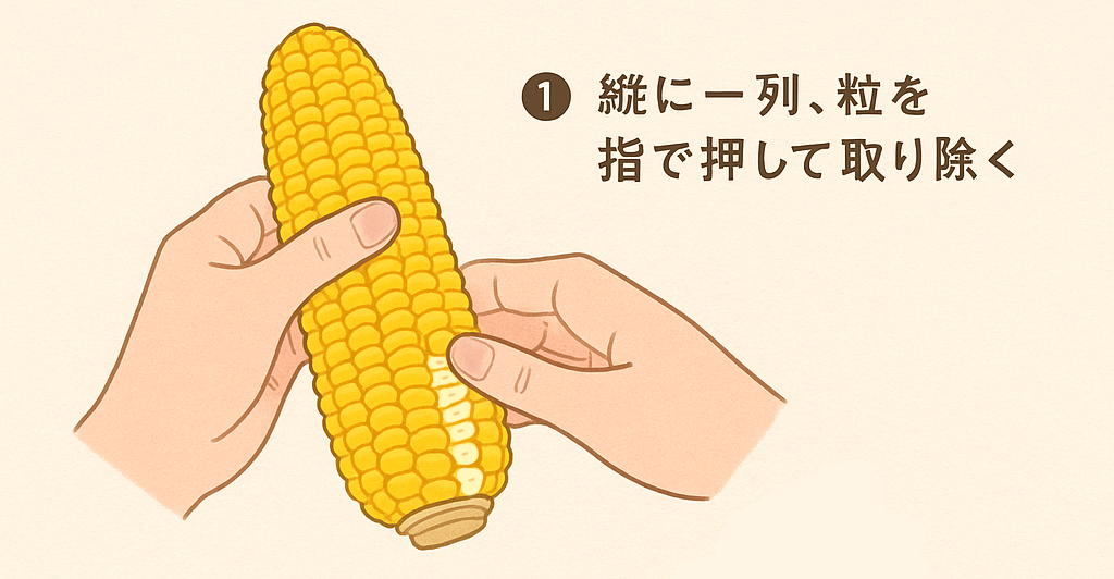 とうもろこしの粒を手ではがす方法