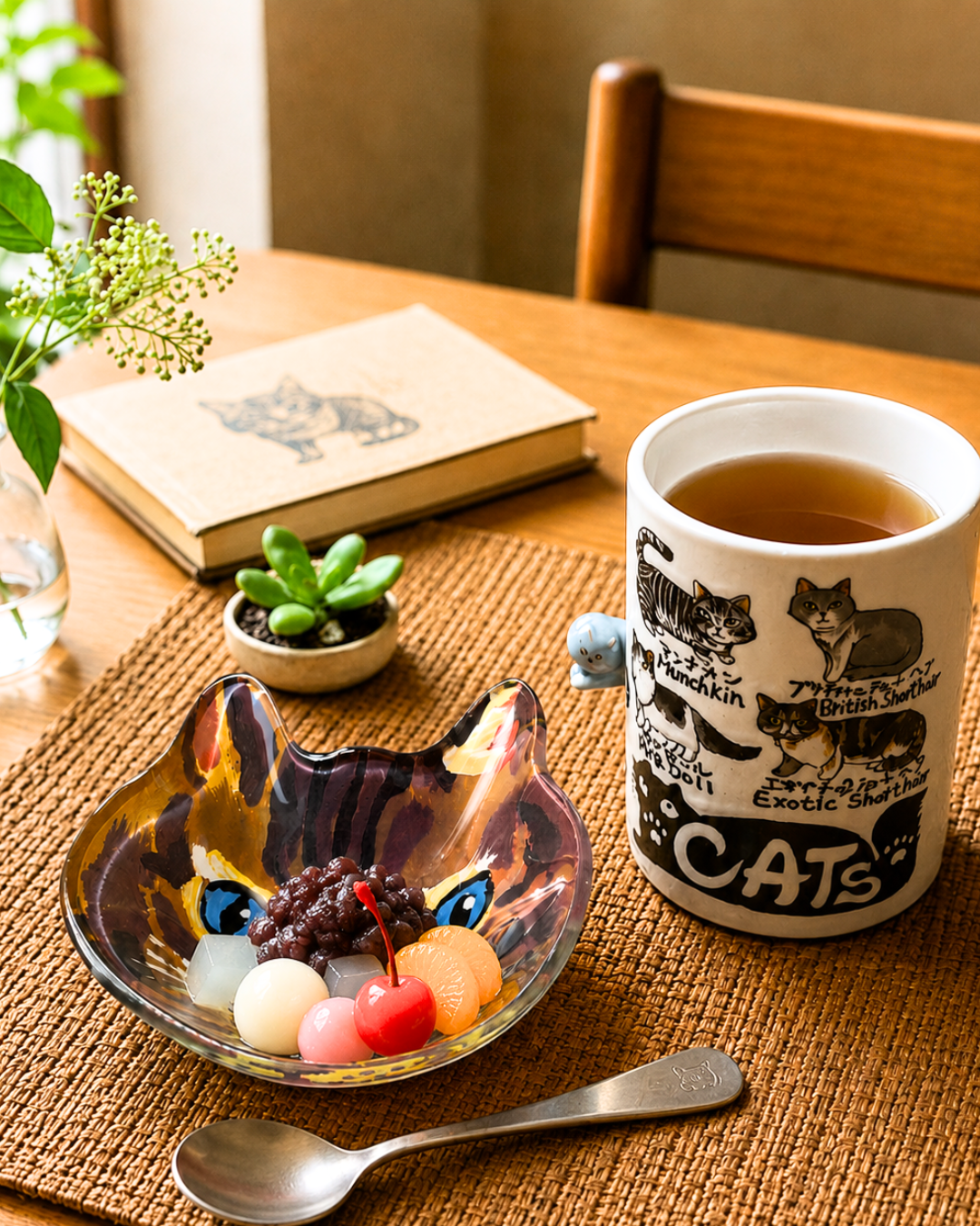 猫好きさんのおやつ時間|猫柄食器と和菓子で楽しむ癒しのカフェタイム