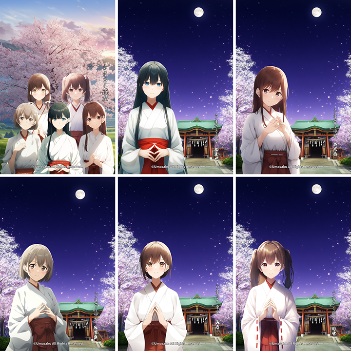 🌸🌿【発売中】うまさく巫女ステッカー〈夜桜／初夏〉六守シリーズ