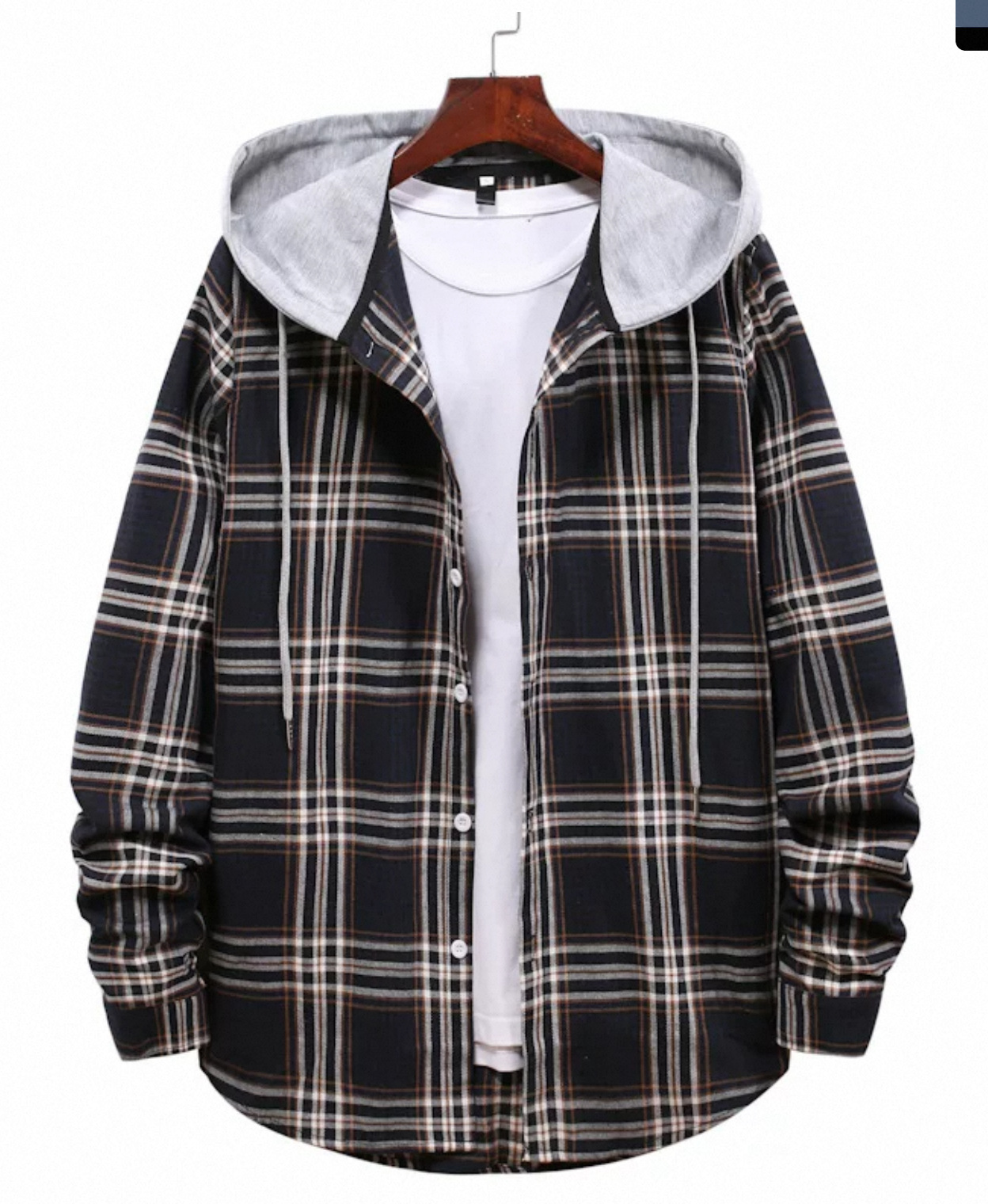 フード付きチェックシャツ