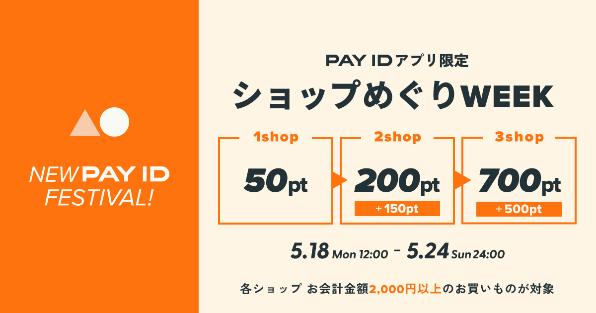 【5/18 - 24】 買い回りでPay IDポイントが増える!ショップめぐりWEEKのお知らせ