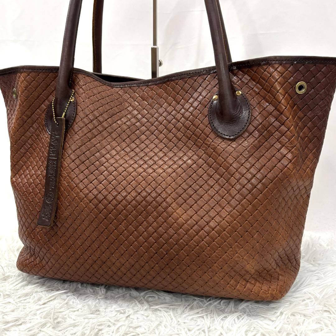 LESS レス 編み込みレザー大容量トートバッグ　キーホルダー付　スナップボタン