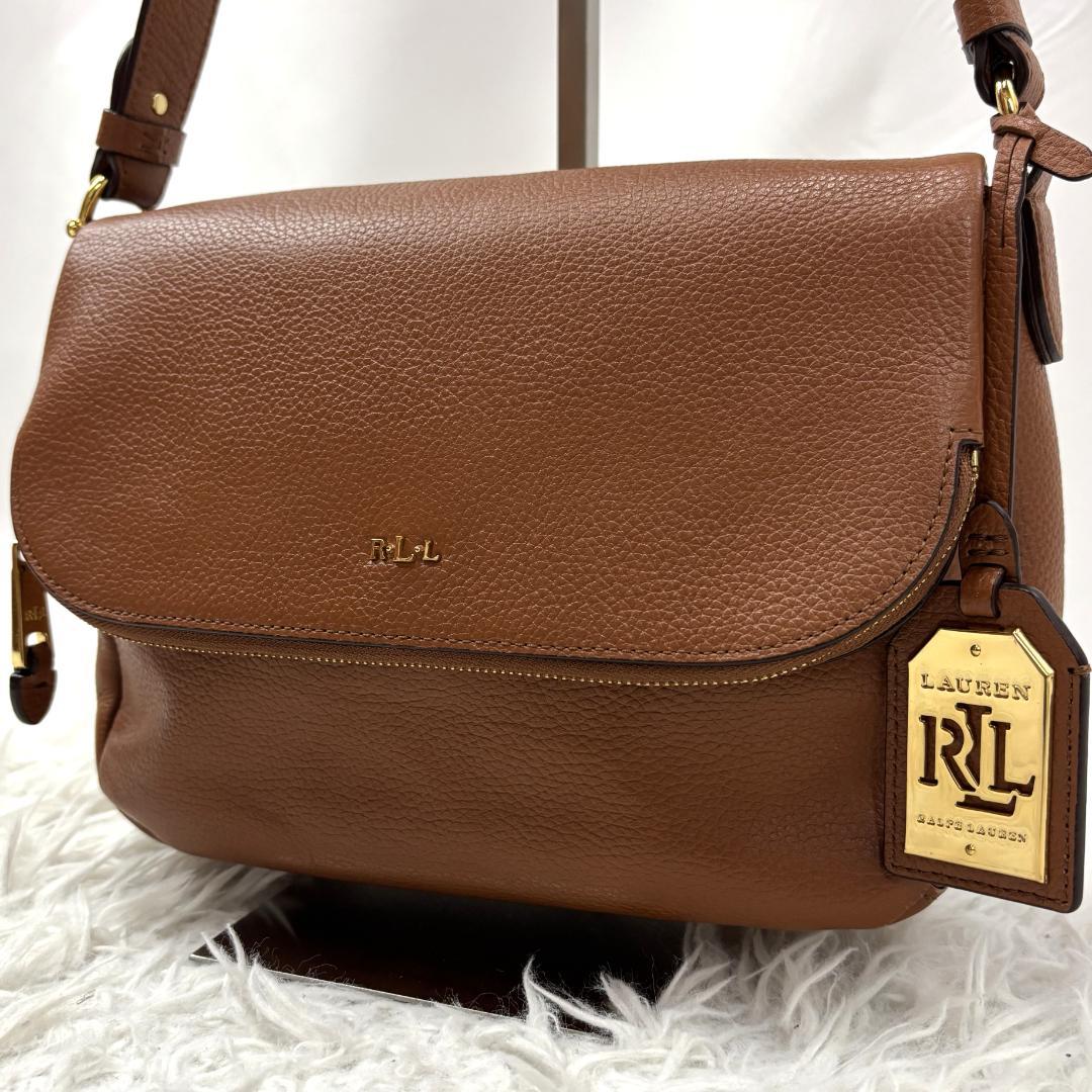 LAUREN RALPH LAUREN　レザーショルダー　RLL　総柄チャーム　マグネット開閉式