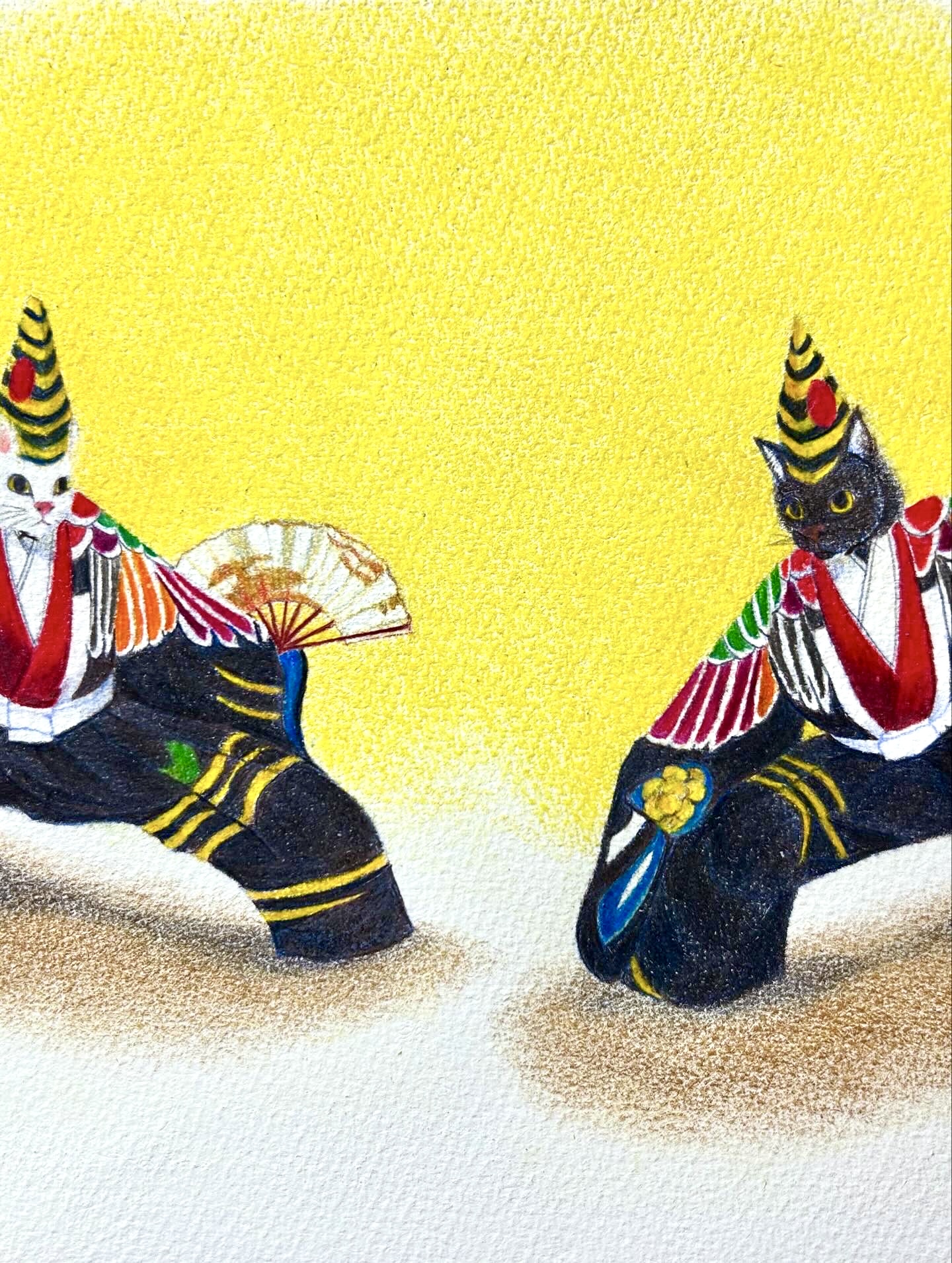 初春展に出展した猫の色鉛筆作品「寿式三番叟」について|vol.9