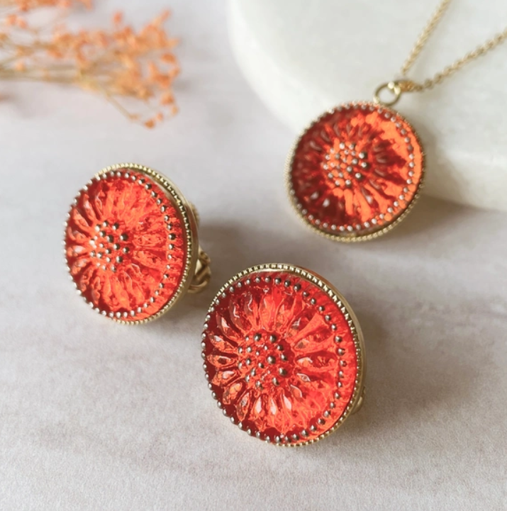 秋冬コーデを彩るチェコガラスボタンのジュエリーセット