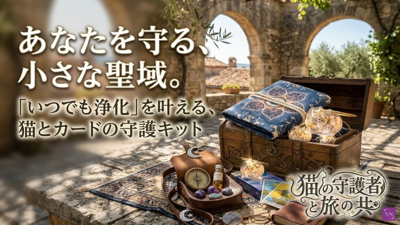 【猫の守護者と旅の共】あなたを守る、小さな聖域。『いつでも浄化』を叶える、猫とカードの守護キット