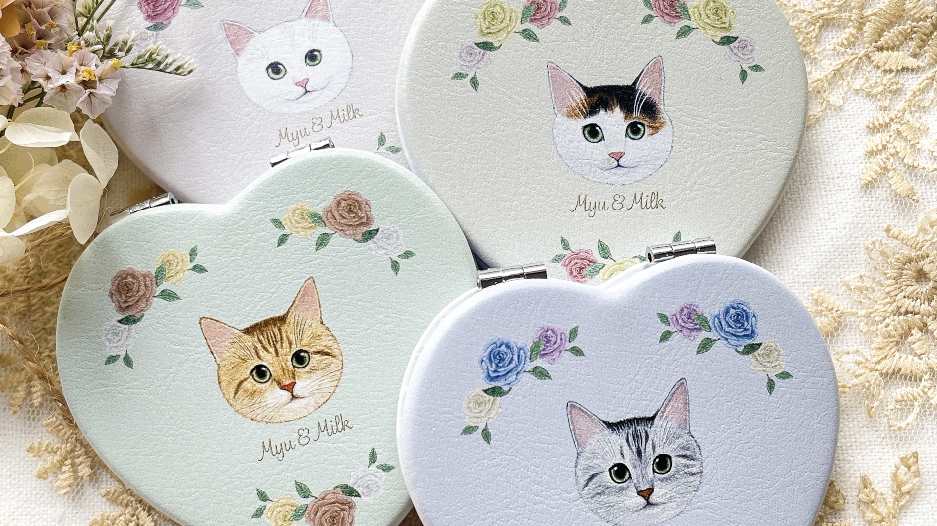 【New】🐈🌹『猫と薔薇のハート型コンパクトミラー』販売開始のお知らせ♡