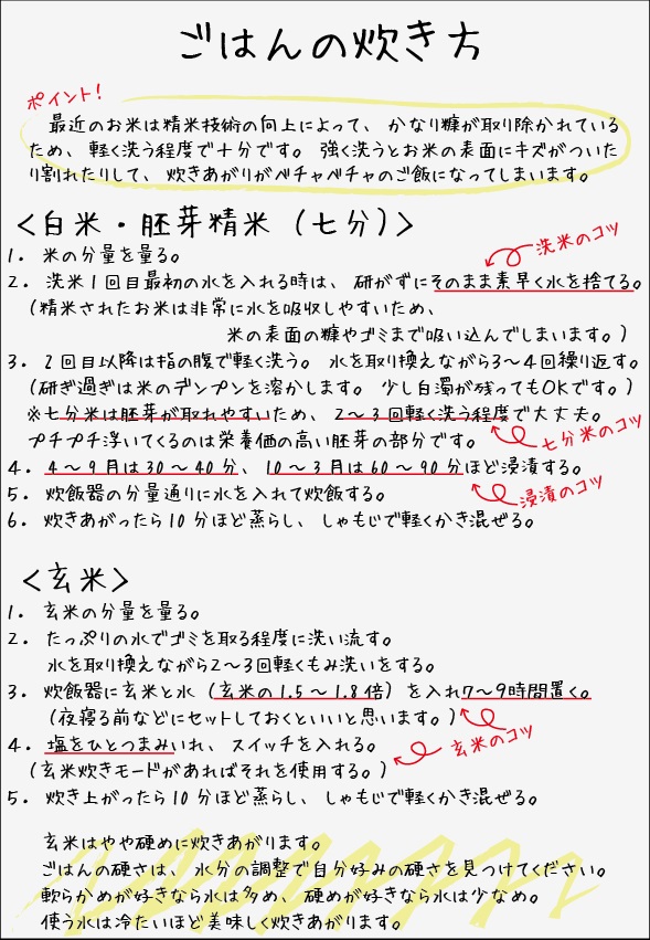 ごはんの炊き方について
