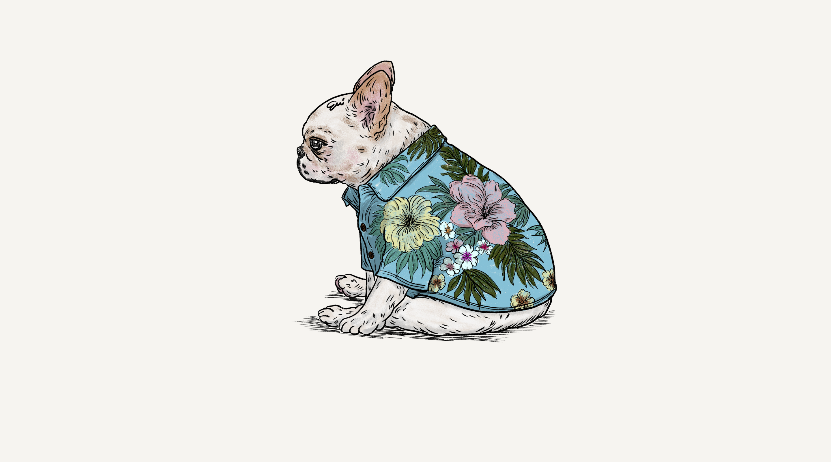 アロハシャツのフレンチブルドッグ  ― Tシャツとしてのリリースを検討中 ―