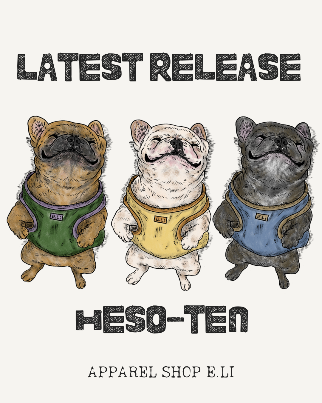 ヘソ天フレンチブルドッグTシャツ3カラー展開で登場