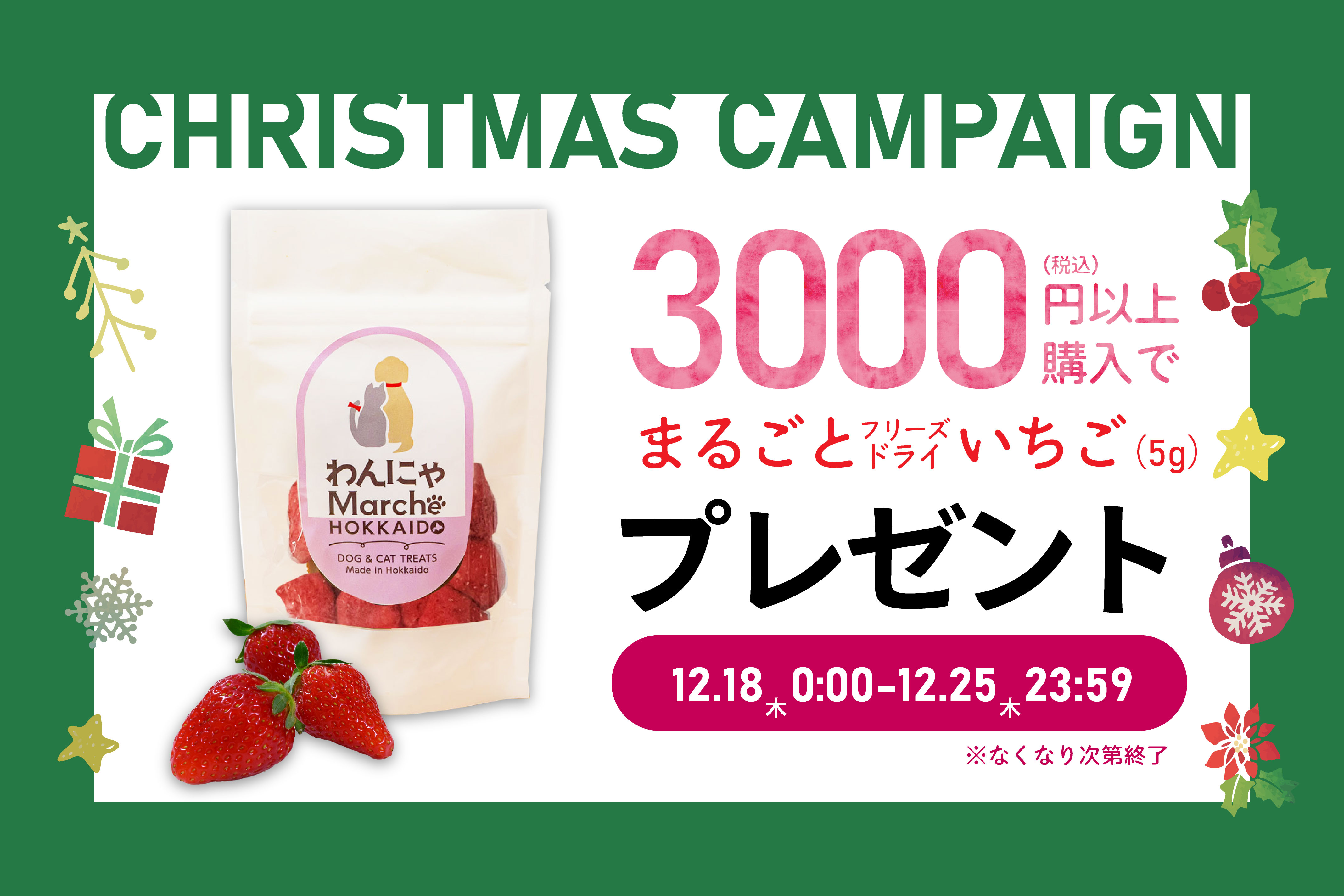 🎄12/18〜25限定｜3,000円以上で「フリーズドライいちご」プレゼント🍓