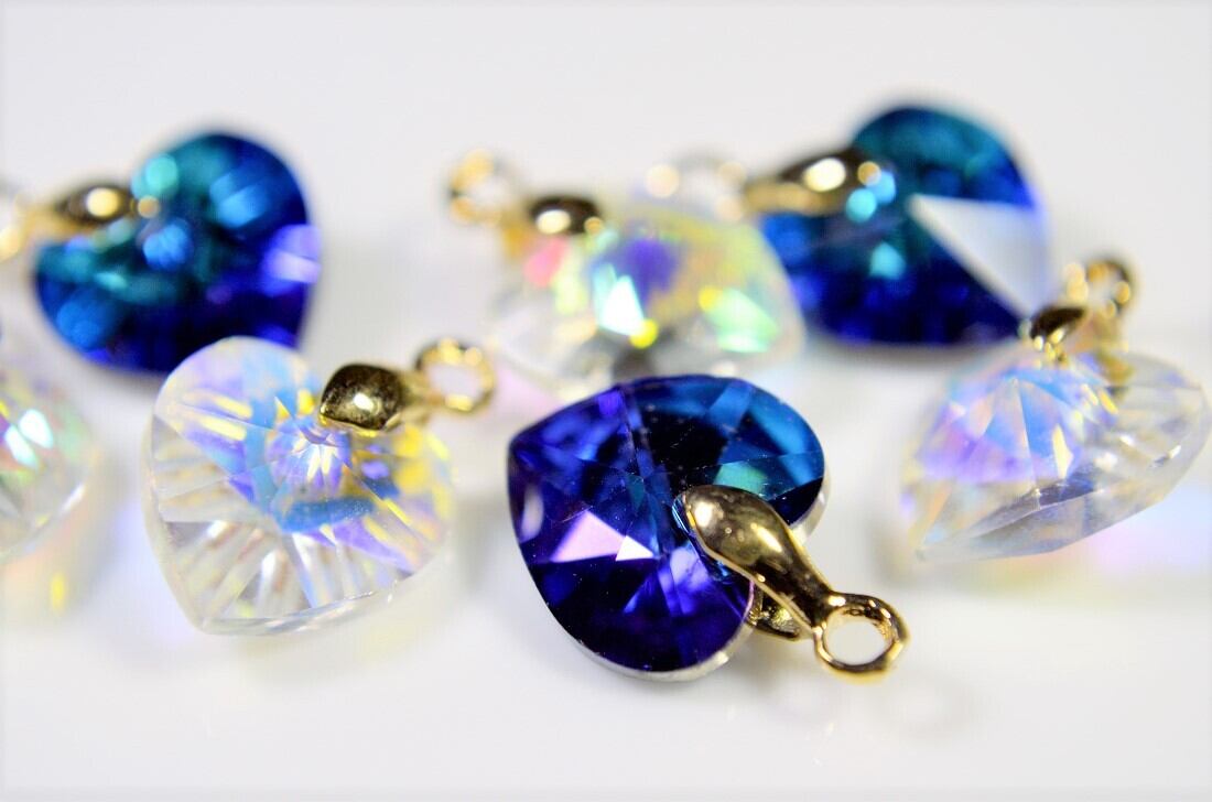 ハートガラスチャーム サンキャッチャー用ビーズ 金具付きハンドメイドパーツ