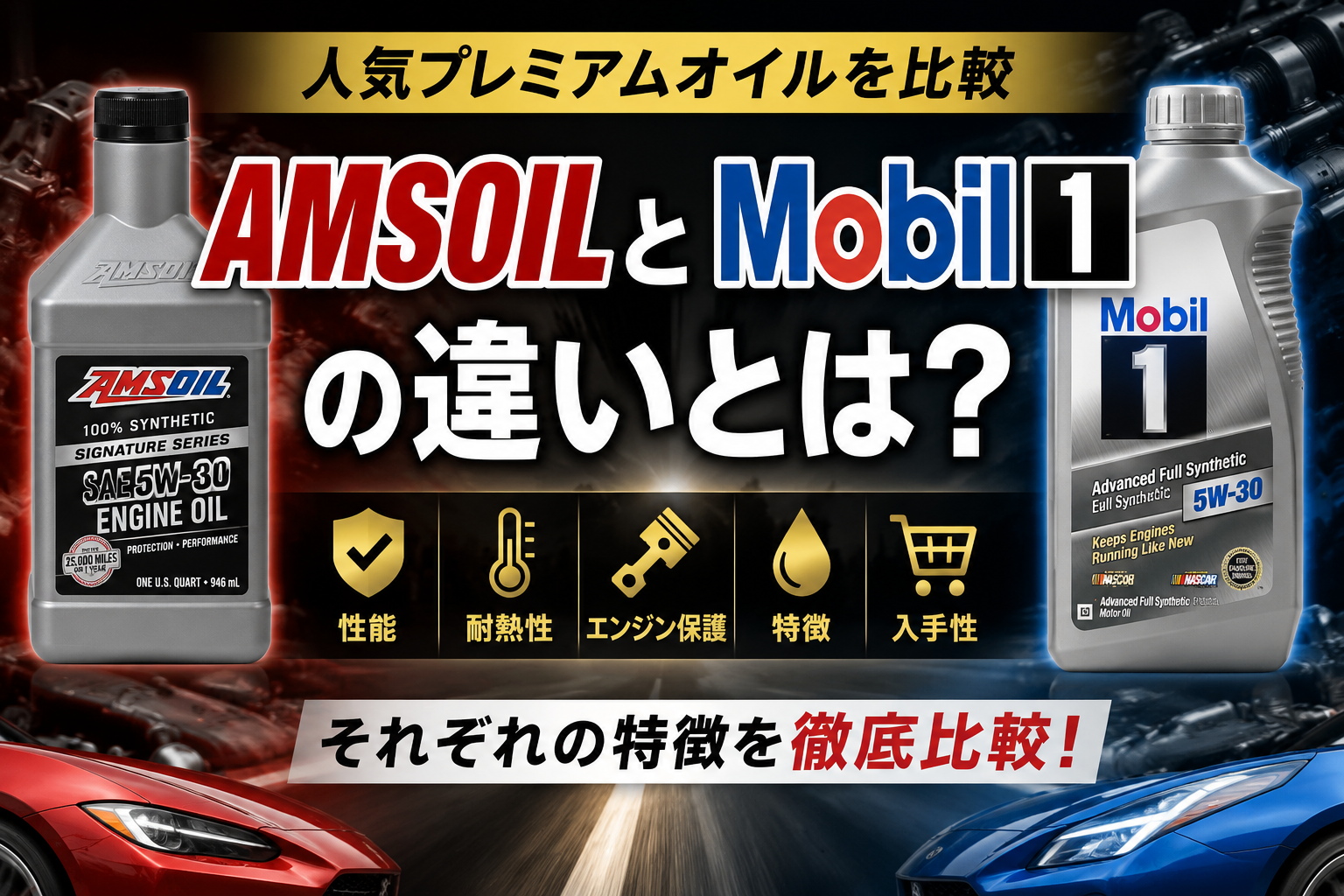 AMSOILとMobil 1の違いとは？人気プレミアムオイルを比較　第１弾