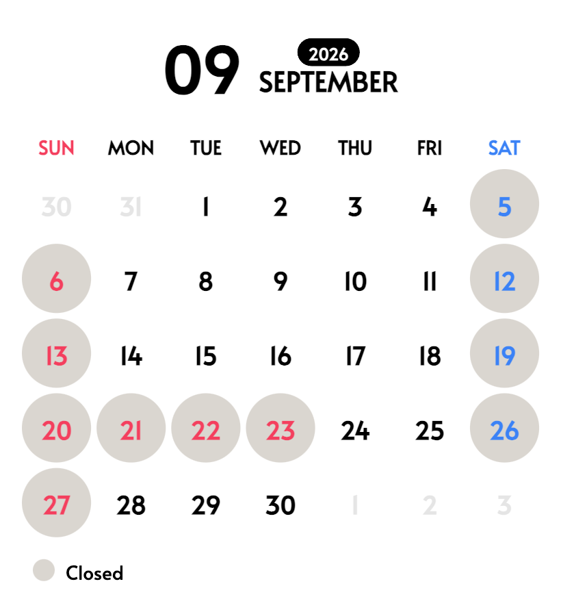 Business Days Calendar 2026年9月の営業日はこちら