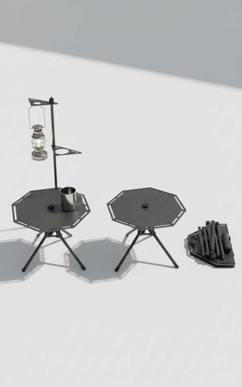 本物の「3K綾織りカーボン」を纏う、拡張型ソロキャンプテーブル。