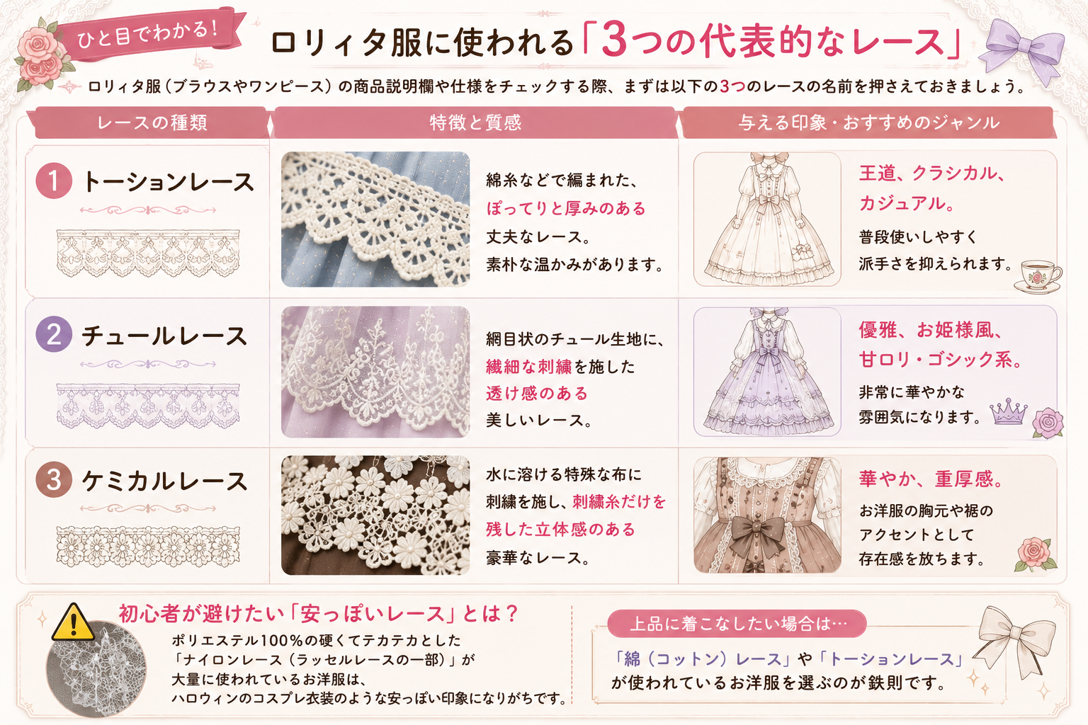 ロリィタ服のレースはどう選ぶ?派手すぎない上品な見せ方と種類