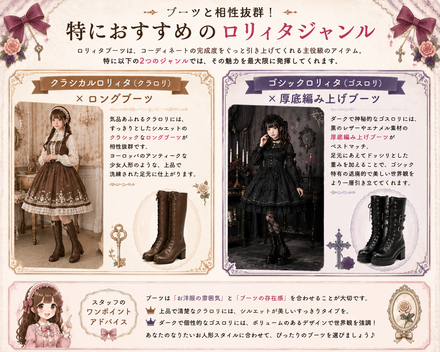 ロリィタのブーツは秋冬だけ?通年で楽しむ着こなしのルールと選び方