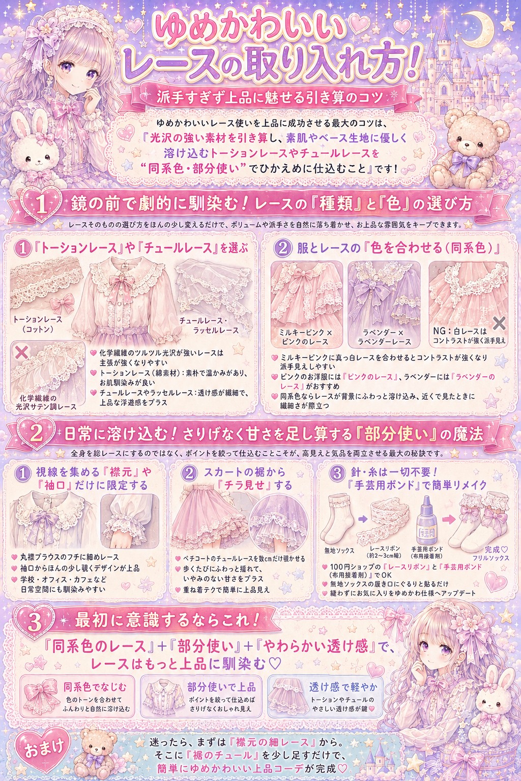 ゆめかわいいレースの取り入れ方!派手すぎず上品に魅せる引き算のコツ