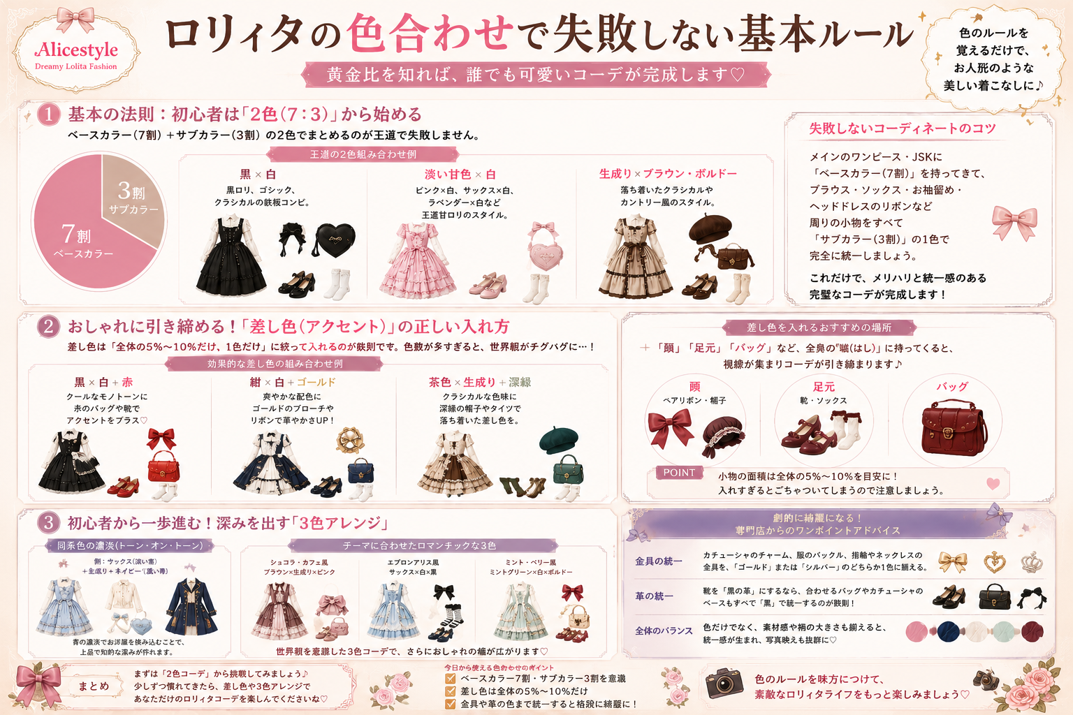 ロリィタの色合わせで失敗しない基本ルール！お人形のような統一感を出す黄金比