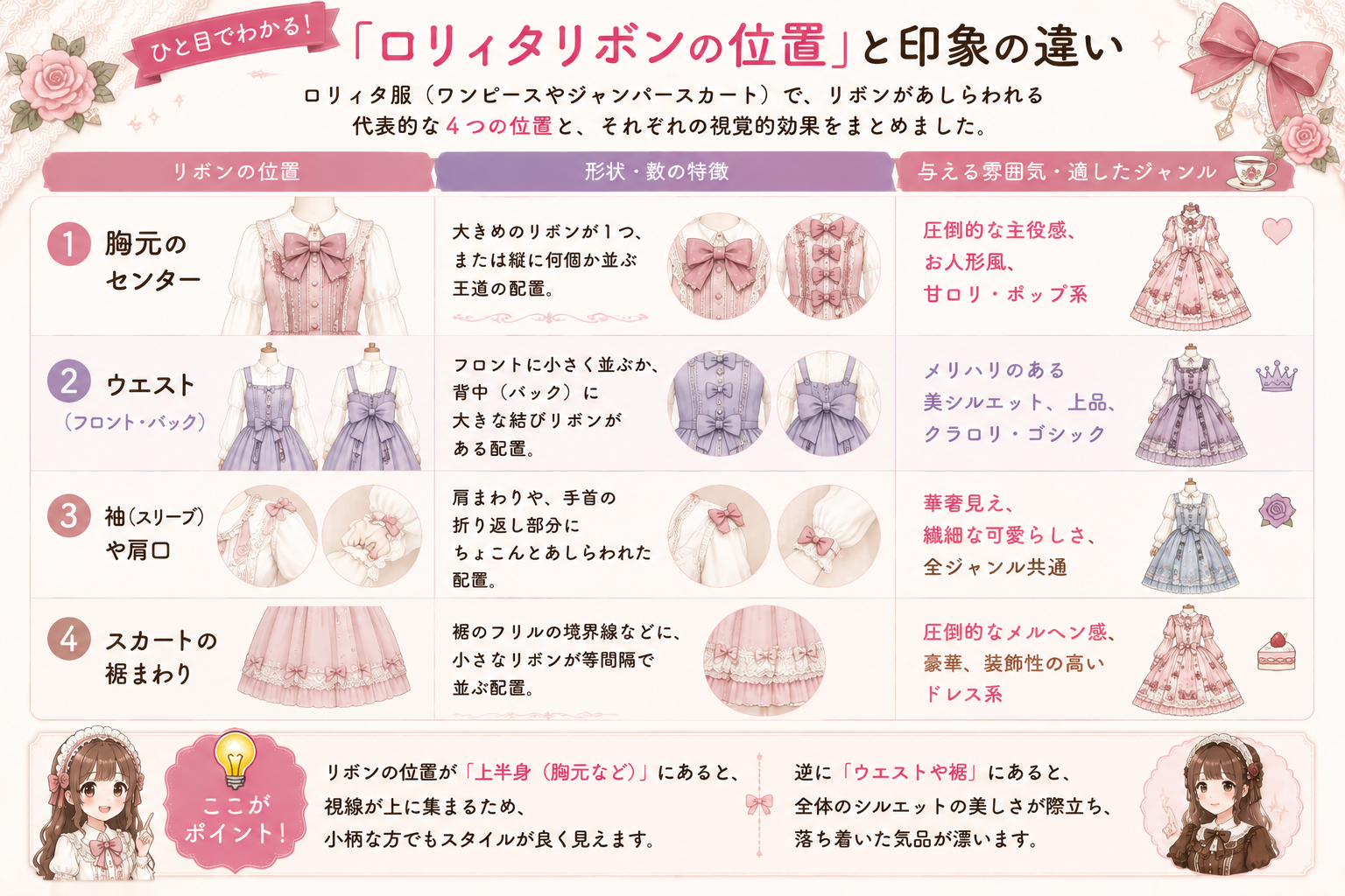 ロリィタのリボンはどこにあるとかわいい?印象が変わる「リボンの位置」の選び方