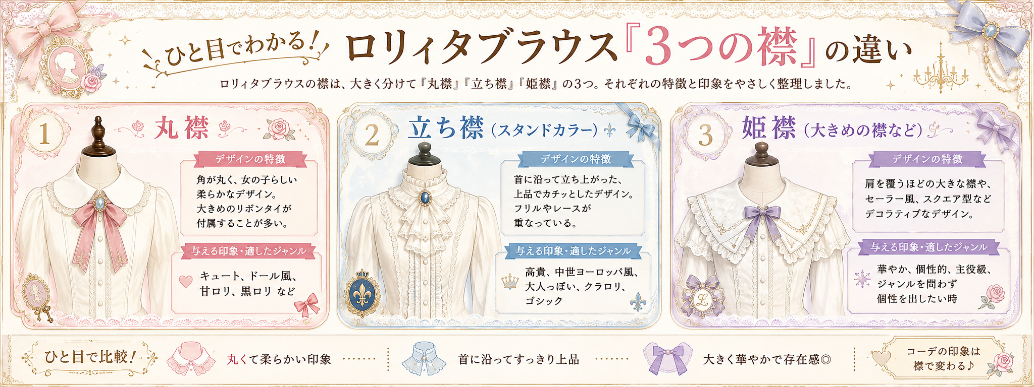 ロリィタ服のブラウスはどれを選ぶ?丸襟・立ち襟・姫襟の違いと選び方