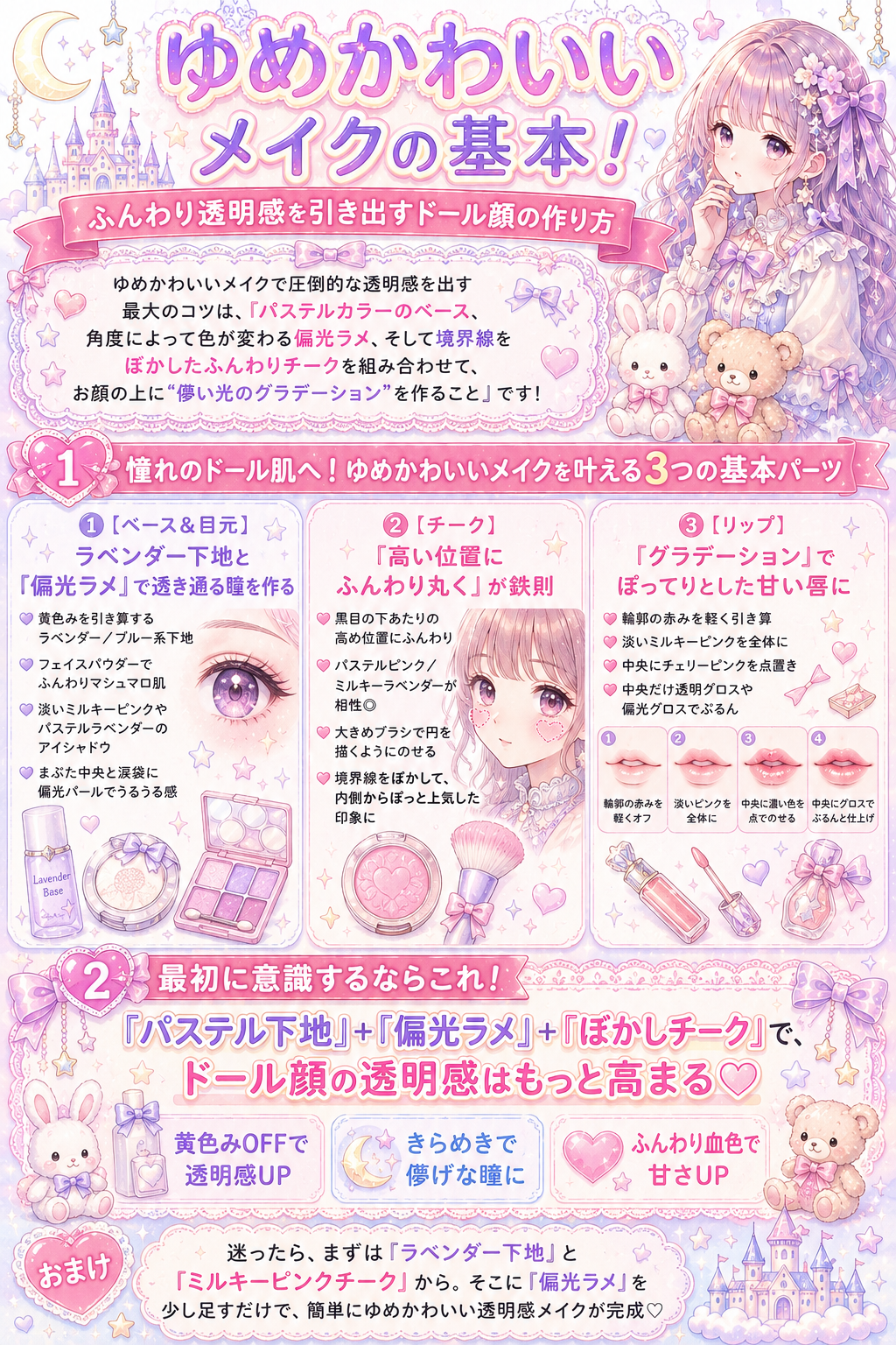 ゆめかわいいメイクの基本!ふんわり透明感を引き出すドール顔の作り方