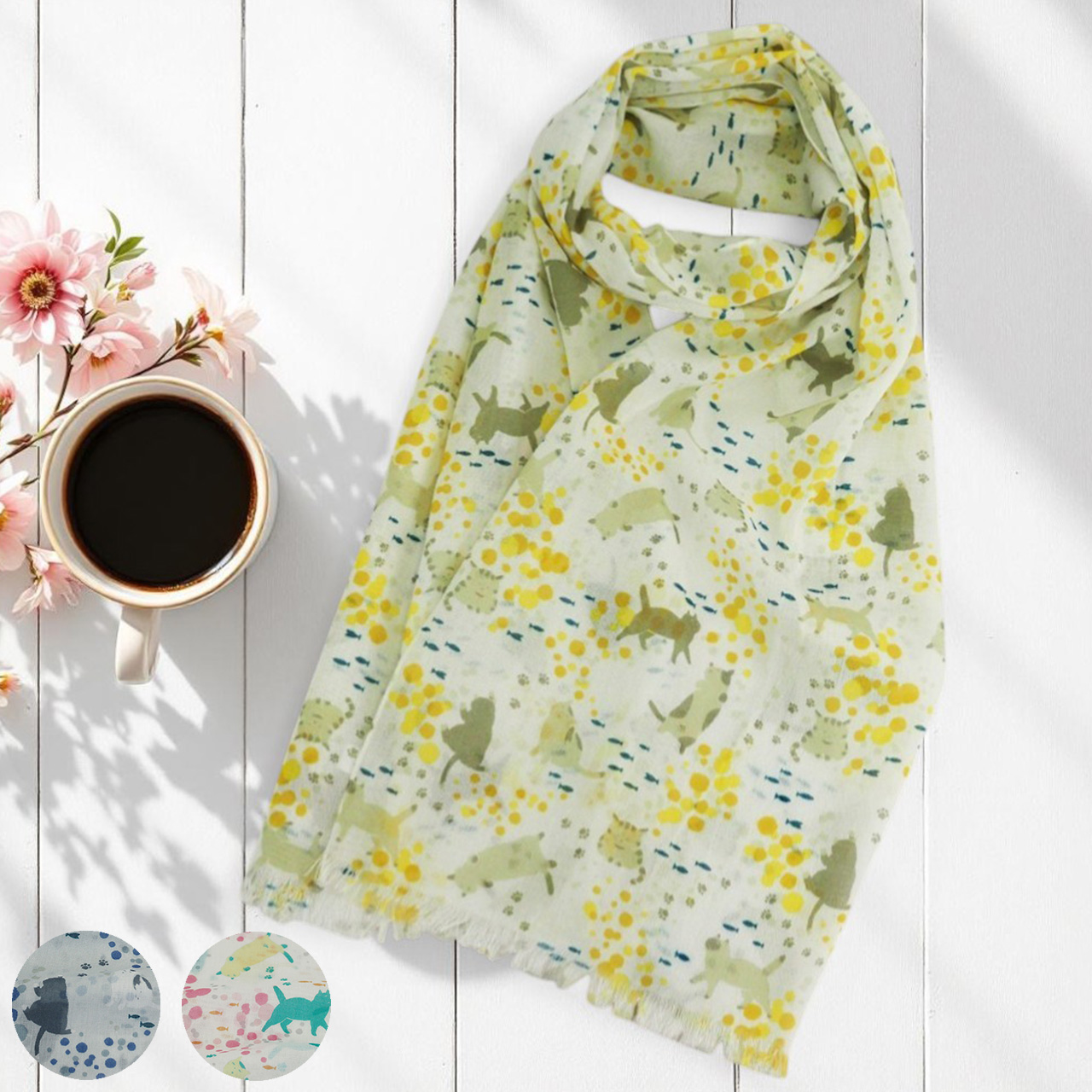 ふんわり軽～い♪　春夏におすすめの猫柄UVストールが入荷しました